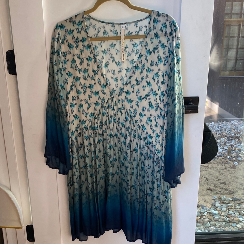 Uncle Frank Teal Blue Ombre Floral Tunic